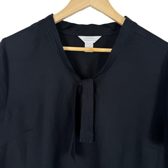 C.J. Banks Linen Blend Tie Neck Flutter Sleeve Blouse Black Size 3X - Picture 3 of 12